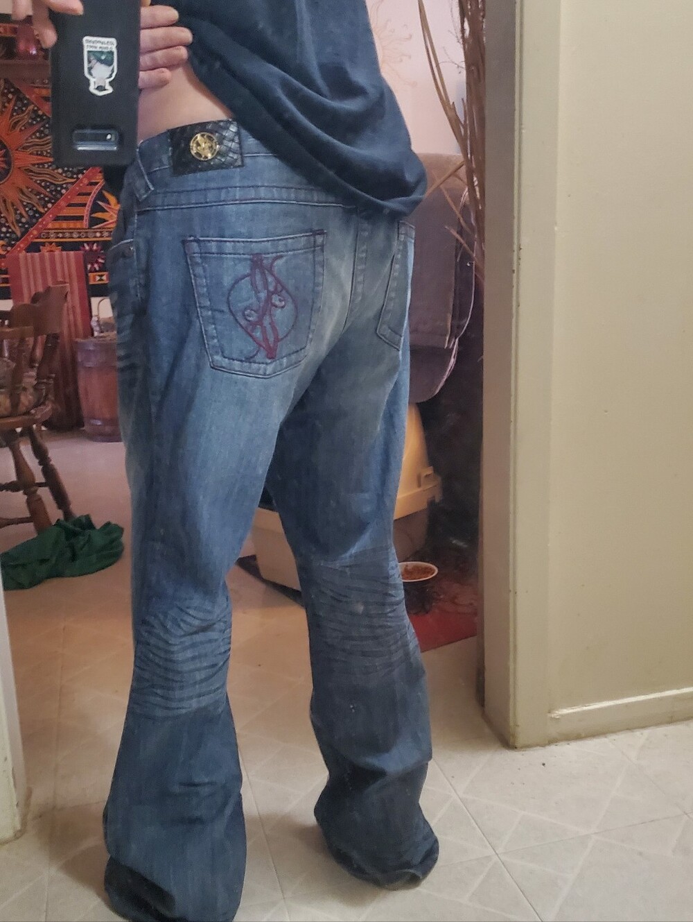 Vintage Y2K Baby Phat Cat Logo Pocket Bootcut Jeans Medium Wash Size 16